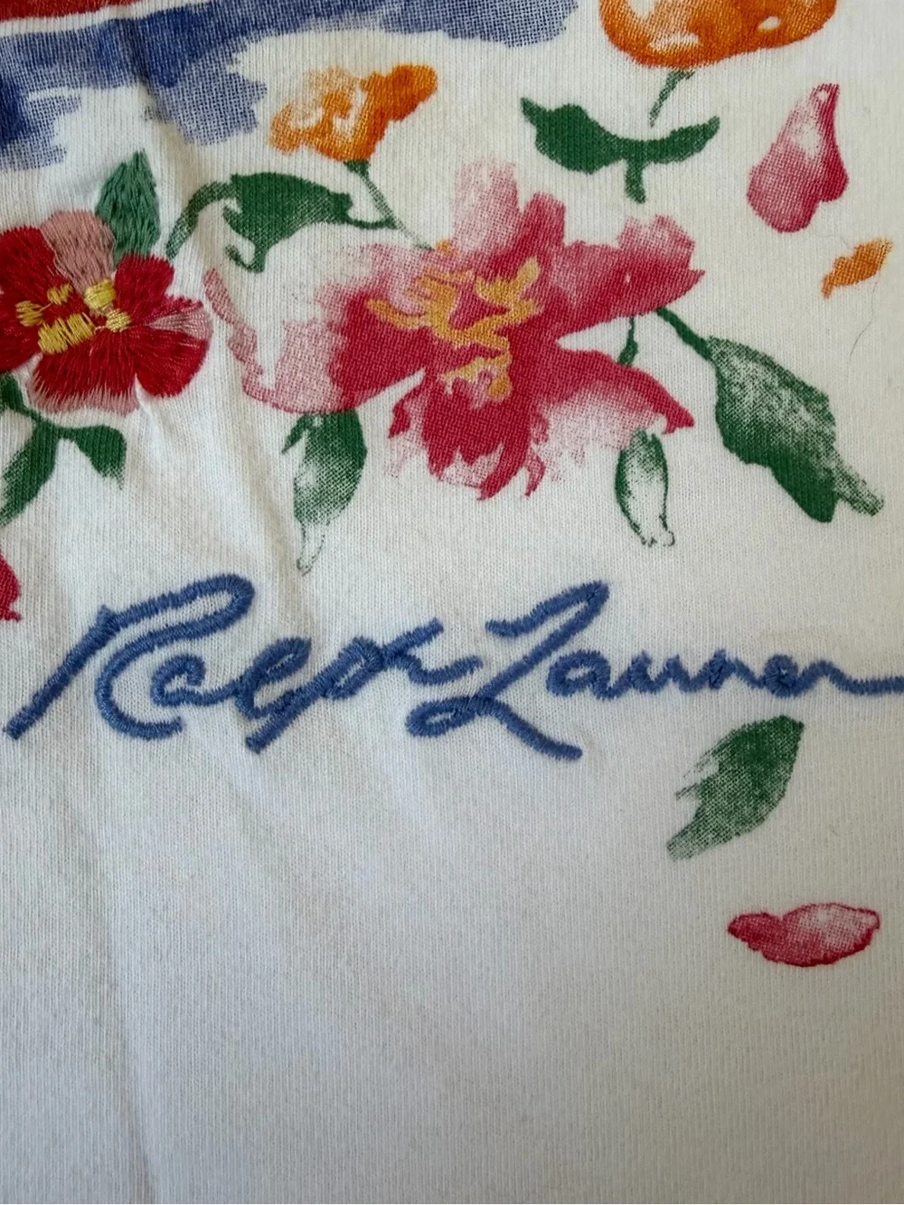 Ralph Lauren White Floral & Script Graphic Tee